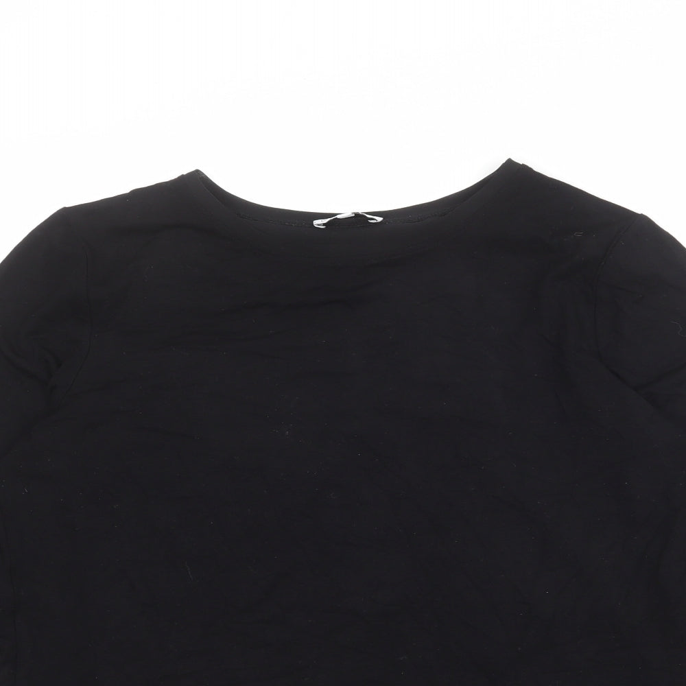 Warehouse Womens Black Viscose Basic T-Shirt Size 12 Round Neck