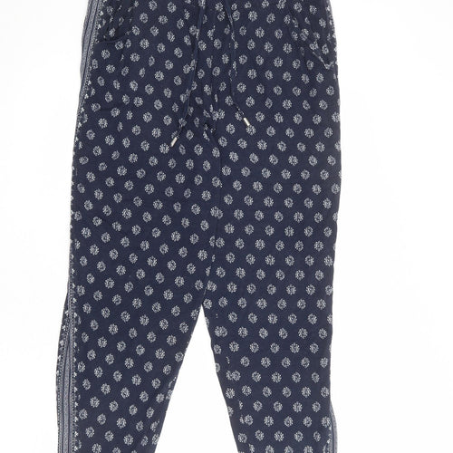 NEXT Womens Blue Geometric Viscose Trousers Size 14 L28 in Regular