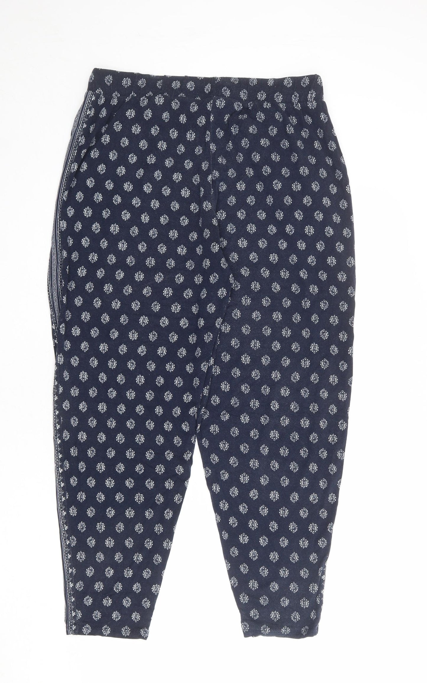 NEXT Womens Blue Geometric Viscose Trousers Size 14 L28 in Regular