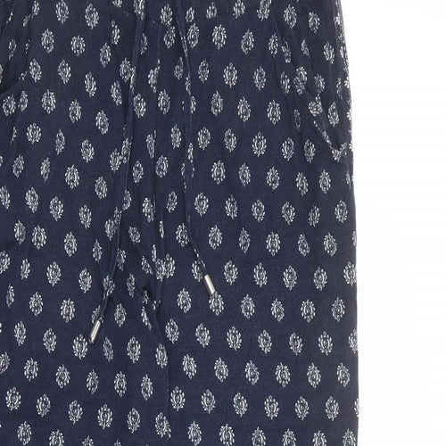 NEXT Womens Blue Geometric Viscose Trousers Size 14 L28 in Regular