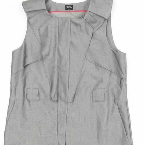 Oasis Womens Grey Polyester Shift Size 16 Round Neck Zip