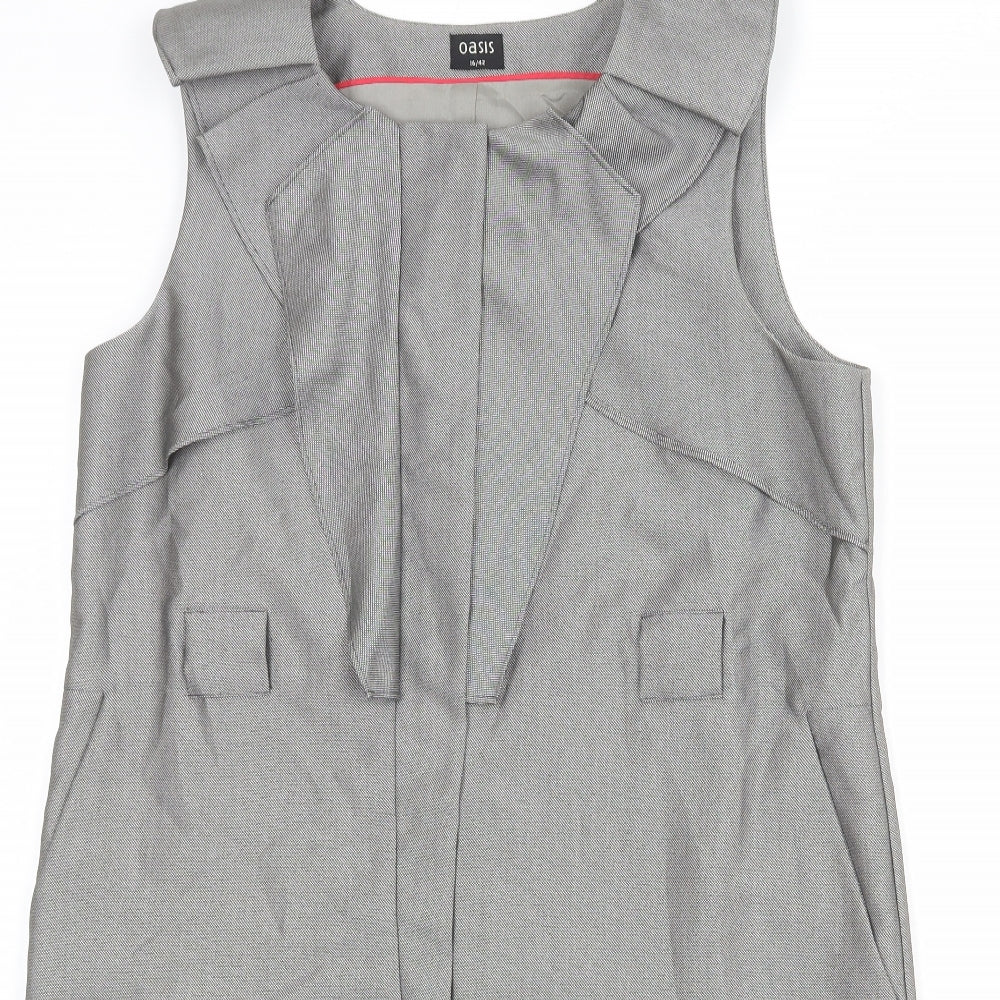 Oasis Womens Grey Polyester Shift Size 16 Round Neck Zip