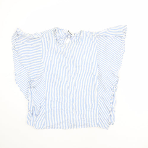Zara Womens Blue Striped Viscose Basic Blouse Size XL Round Neck