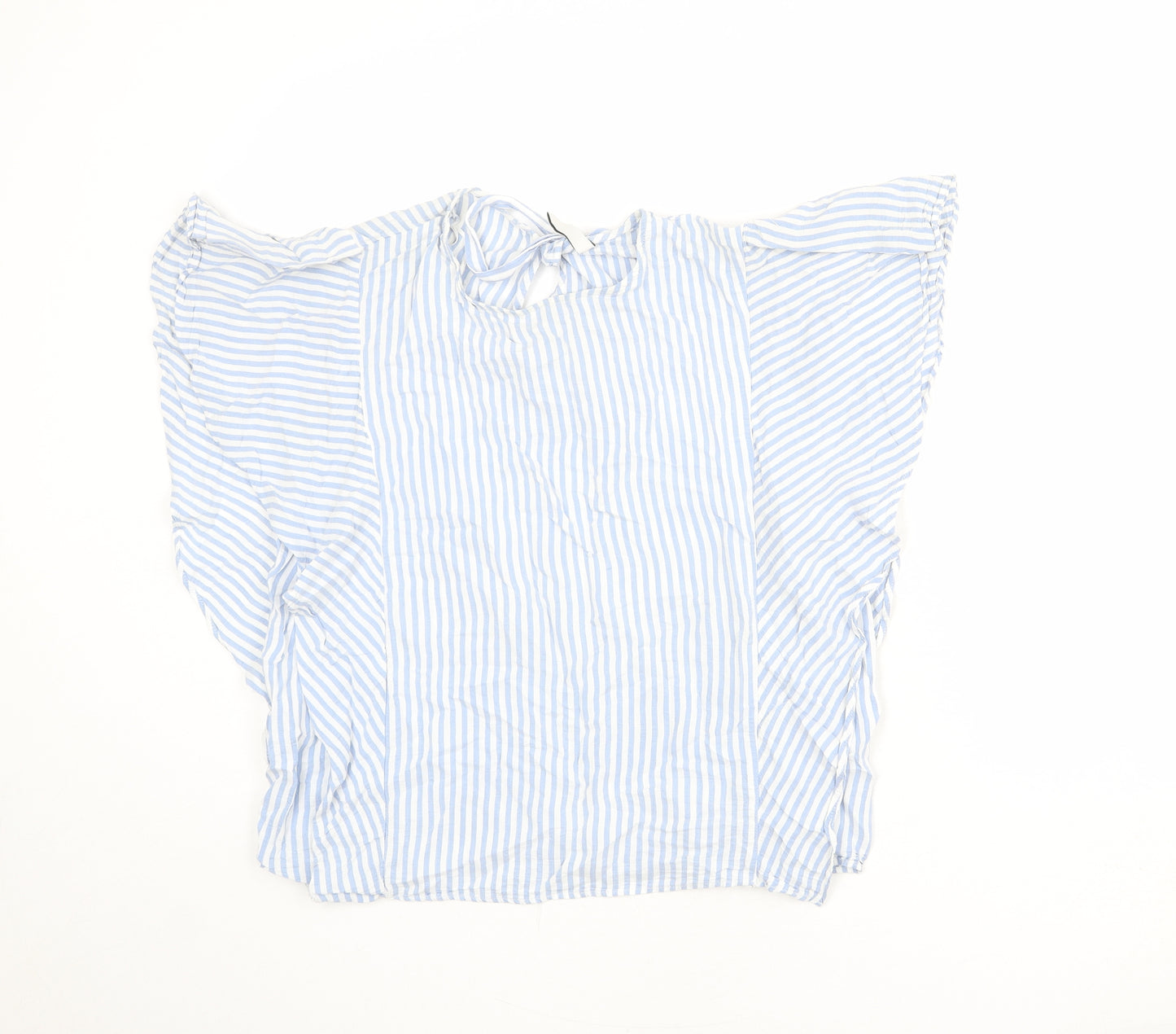 Zara Womens Blue Striped Viscose Basic Blouse Size XL Round Neck