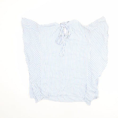 Zara Womens Blue Striped Viscose Basic Blouse Size XL Round Neck