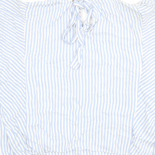 Zara Womens Blue Striped Viscose Basic Blouse Size XL Round Neck