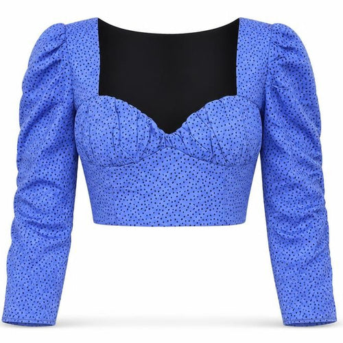 Zara Womens Blue Geometric Polyester Cropped Blouse Size M Sweetheart