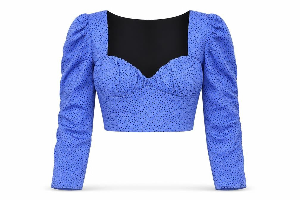 Zara Womens Blue Geometric Polyester Cropped Blouse Size M Sweetheart