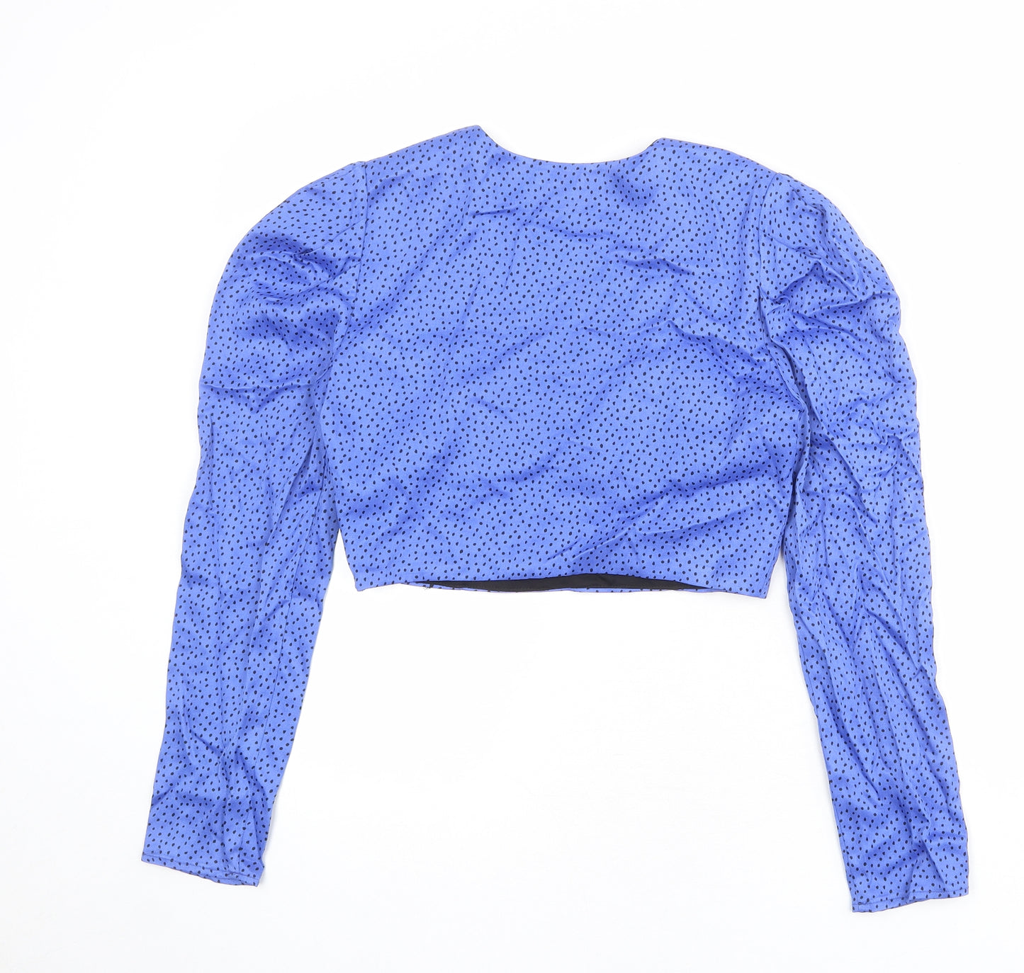 Zara Womens Blue Geometric Polyester Cropped Blouse Size M Sweetheart