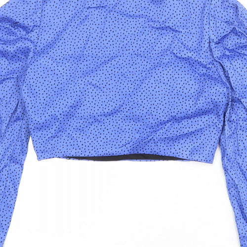 Zara Womens Blue Geometric Polyester Cropped Blouse Size M Sweetheart
