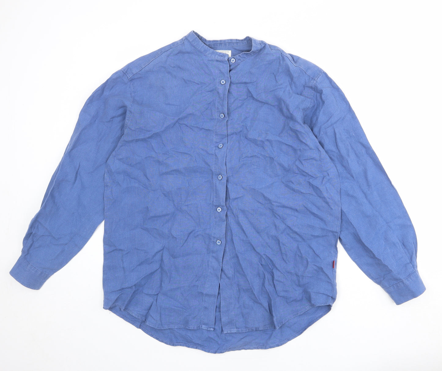 Jackpot Womens Blue Linen Basic Button-Up Size S Round Neck