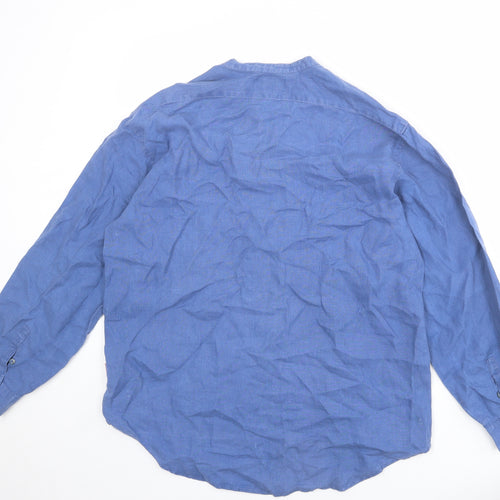 Jackpot Womens Blue Linen Basic Button-Up Size S Round Neck