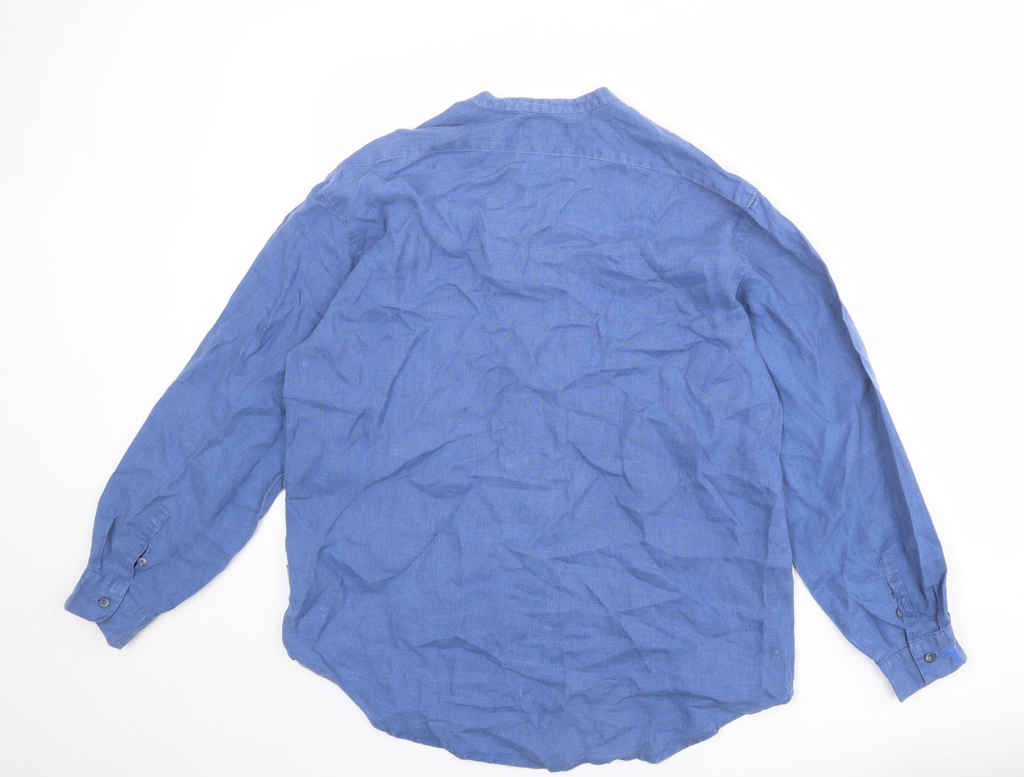 Jackpot Womens Blue Linen Basic Button-Up Size S Round Neck