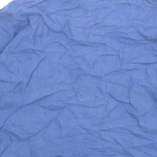 Jackpot Womens Blue Linen Basic Button-Up Size S Round Neck