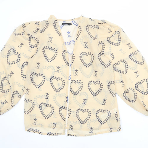 Boohoo Womens Beige Geometric Polyester Basic Blouse Size M V-Neck - Heart Pattern