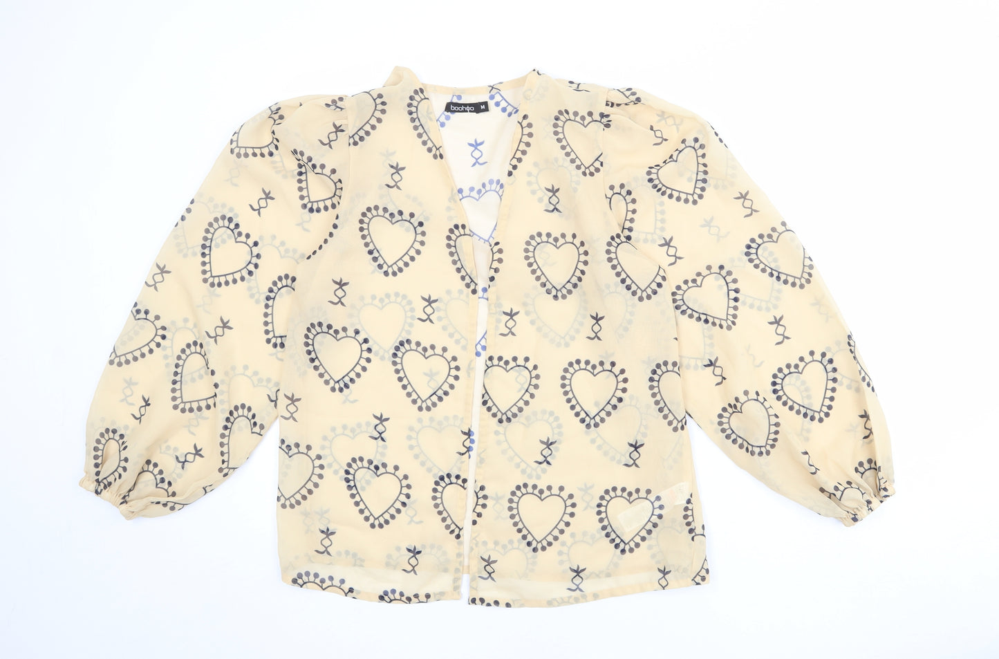 Boohoo Womens Beige Geometric Polyester Basic Blouse Size M V-Neck - Heart Pattern