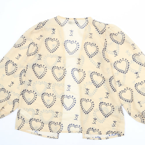 Boohoo Womens Beige Geometric Polyester Basic Blouse Size M V-Neck - Heart Pattern