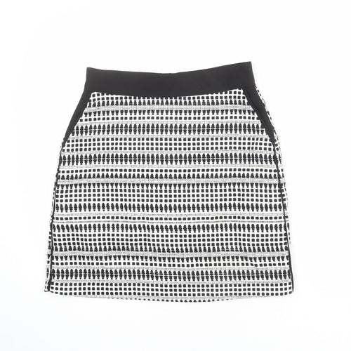 Warehouse Womens White Geometric Cotton A-Line Skirt Size 10 Zip