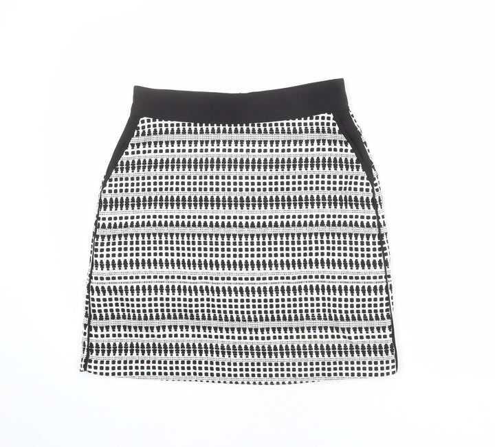 Warehouse Womens White Geometric Cotton A-Line Skirt Size 10 Zip