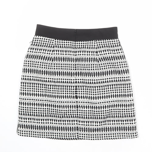 Warehouse Womens White Geometric Cotton A-Line Skirt Size 10 Zip