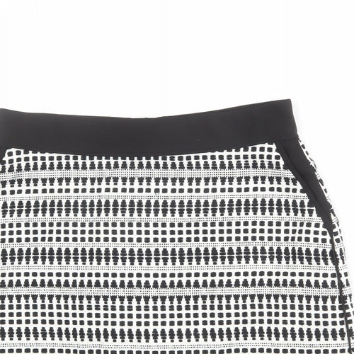 Warehouse Womens White Geometric Cotton A-Line Skirt Size 10 Zip