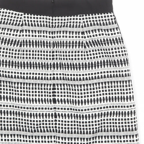 Warehouse Womens White Geometric Cotton A-Line Skirt Size 10 Zip