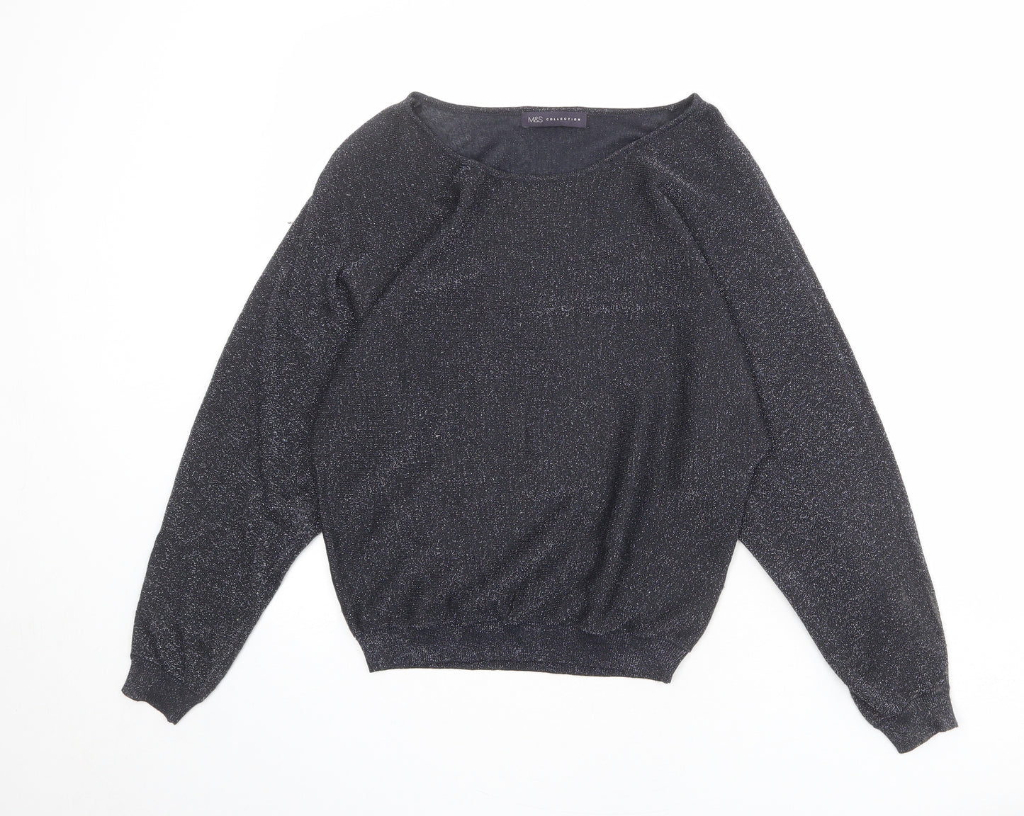 Marks and Spencer Womens Black Round Neck Viscose Pullover Jumper Size 8