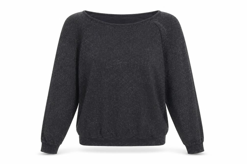 Front view of Marks & Spencer women’s black round neck viscose jumper, size UK 8