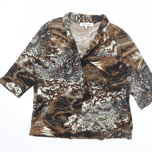 TED LAPIDUS Womens Multicoloured Geometric Polyester Basic Blouse Size L V-Neck