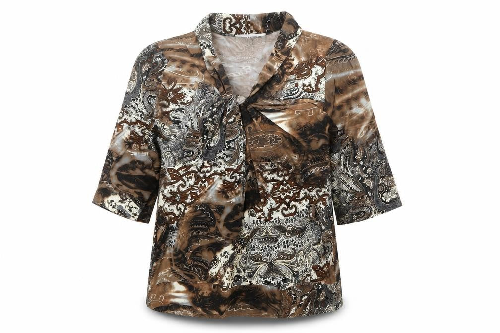 TED LAPIDUS Womens Multicoloured Geometric Polyester Basic Blouse Size L V-Neck
