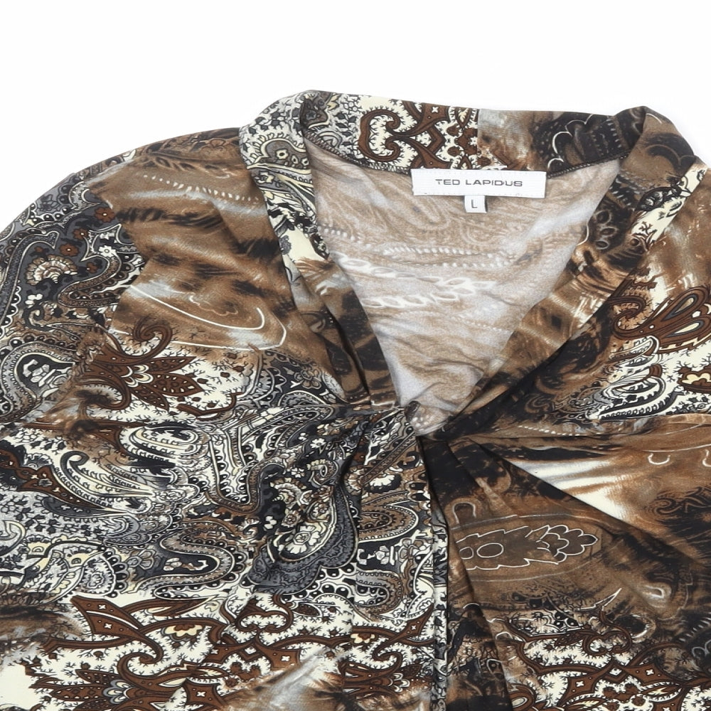 TED LAPIDUS Womens Multicoloured Geometric Polyester Basic Blouse Size L V-Neck