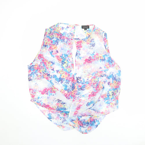 Topshop Womens Multicoloured Floral Polyester Basic Tank Size 10 Round Neck