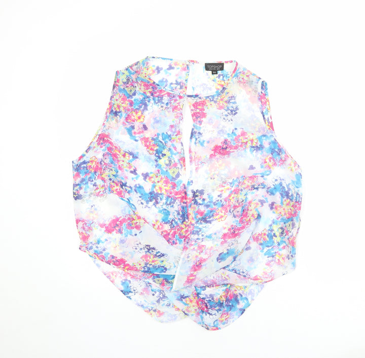 Topshop Womens Multicoloured Floral Polyester Basic Tank Size 10 Round Neck