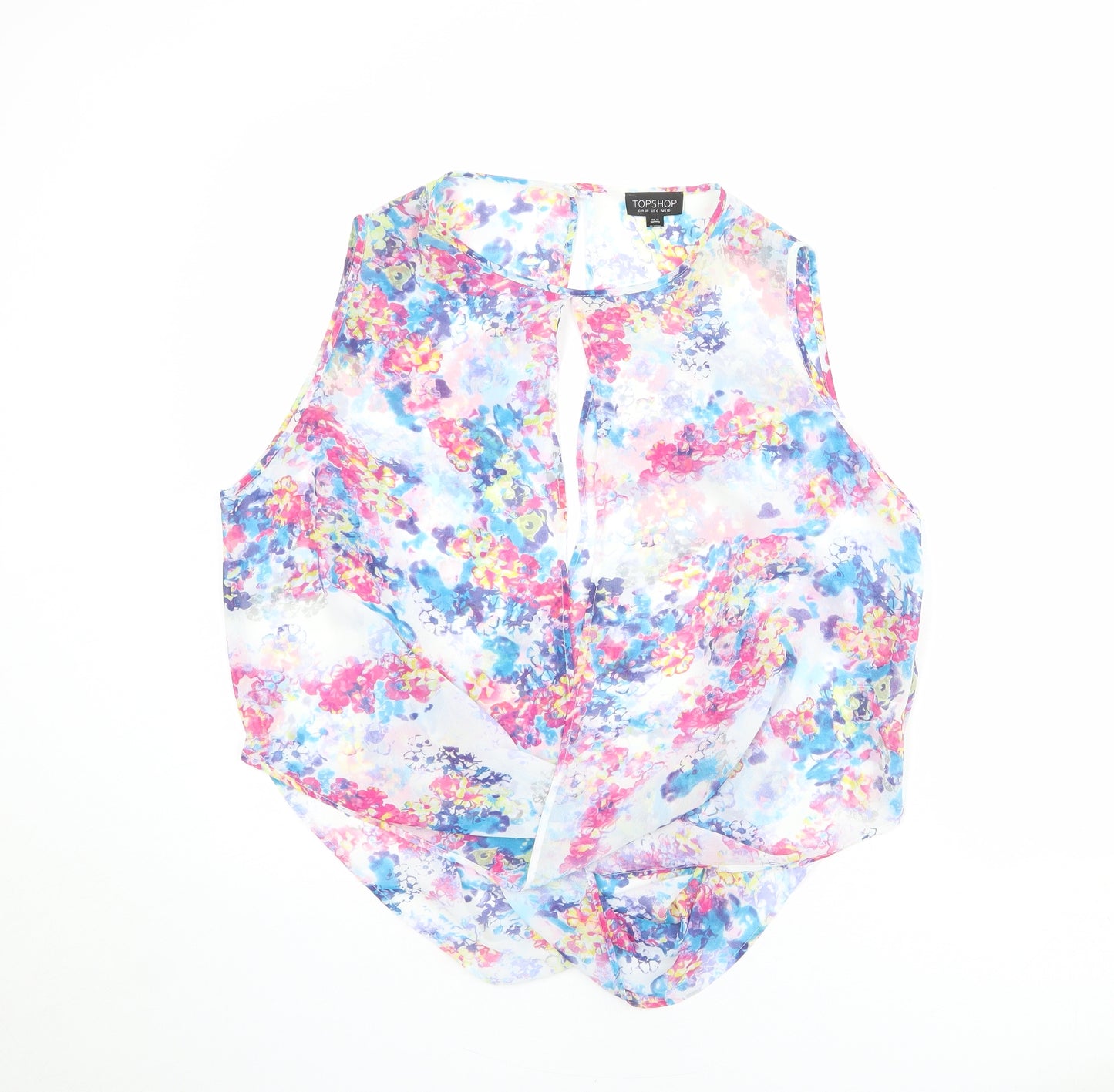 Topshop Womens Multicoloured Floral Polyester Basic Tank Size 10 Round Neck