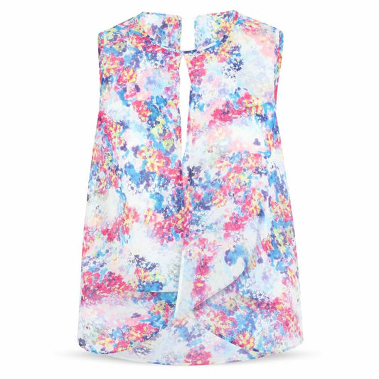 Front view of Topshop women’s multicoloured floral polyester basic tank, size UK 10, round neck