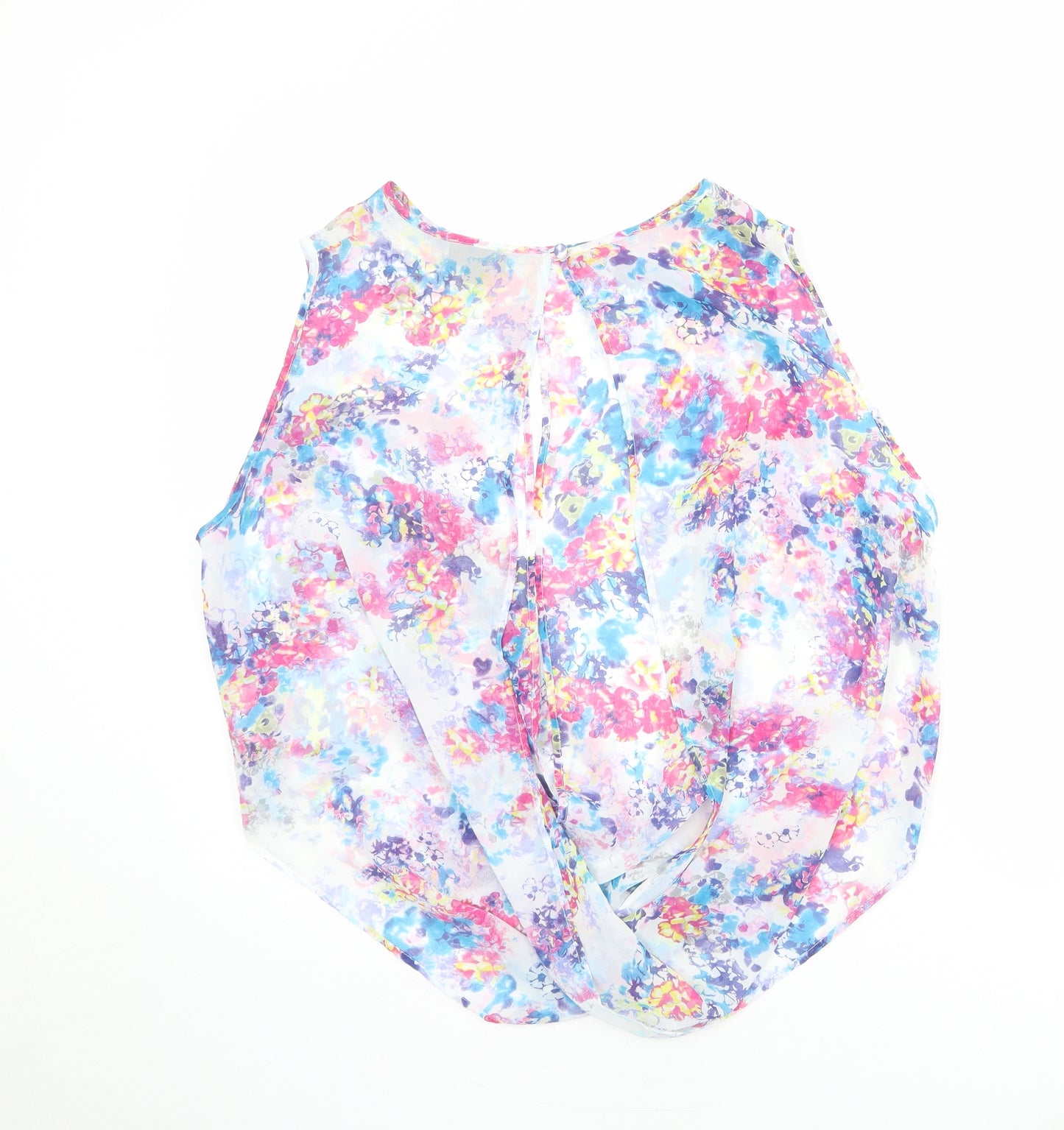 Topshop Womens Multicoloured Floral Polyester Basic Tank Size 10 Round Neck