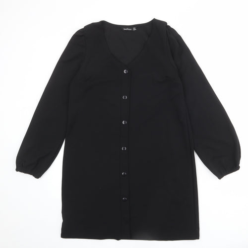 Boohoo Womens Black Polyester Shift Size 10 V-Neck Button