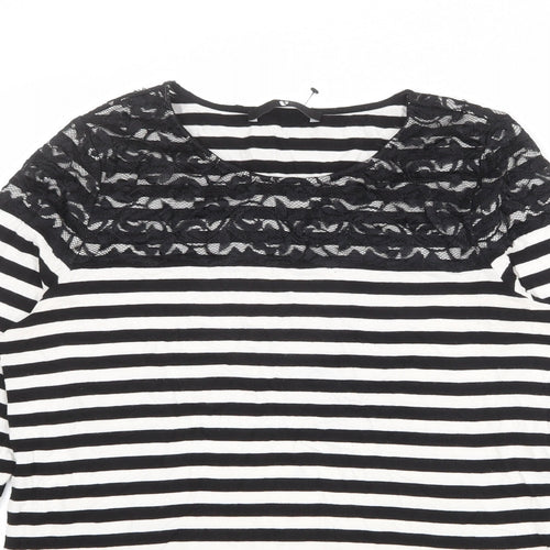 Very Womens Black Striped Viscose Basic T-Shirt Size 14 Round Neck - Lace Trim
