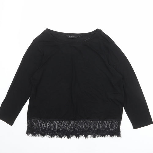 New Look Womens Black Polyester Basic T-Shirt Size 10 Boat Neck
