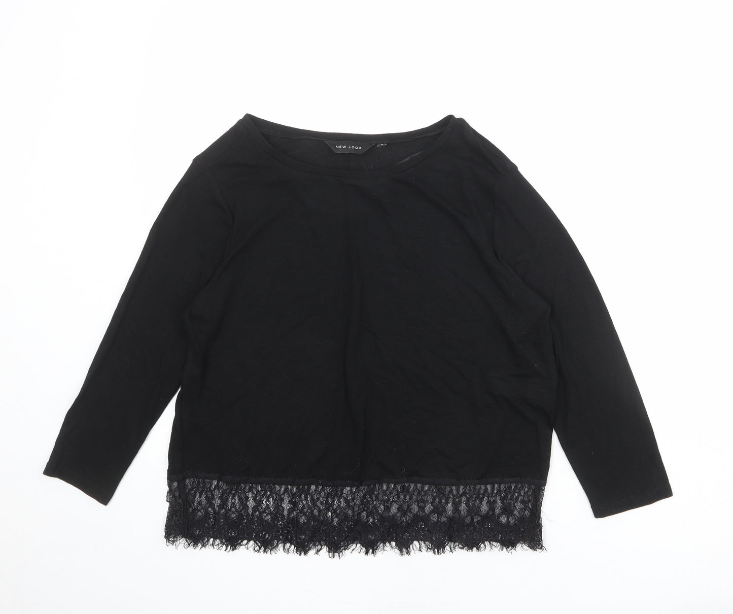 New Look Womens Black Polyester Basic T-Shirt Size 10 Boat Neck
