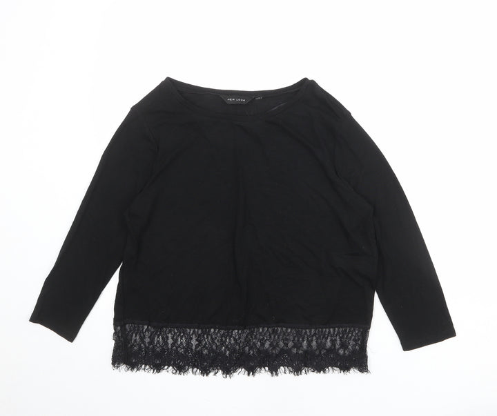 New Look Womens Black Polyester Basic T-Shirt Size 10 Boat Neck