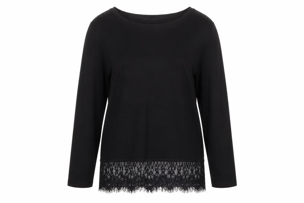 Front view of New Look women’s black polyester basic t-shirt, size UK 10, boat neck