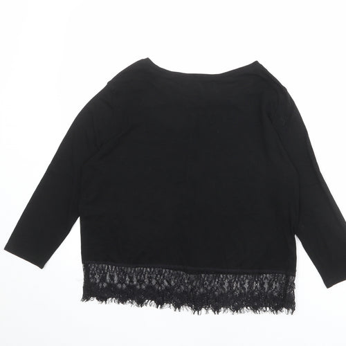 New Look Womens Black Polyester Basic T-Shirt Size 10 Boat Neck