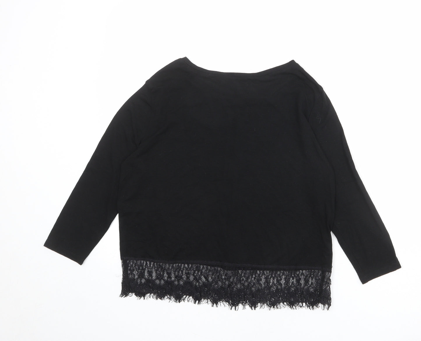 New Look Womens Black Polyester Basic T-Shirt Size 10 Boat Neck