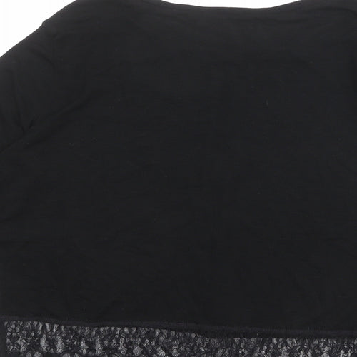 New Look Womens Black Polyester Basic T-Shirt Size 10 Boat Neck