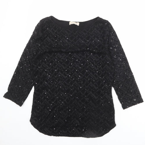 Per Una Womens Black Polyester Basic Blouse Size 12 Boat Neck