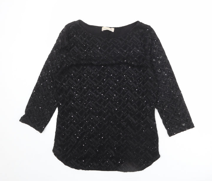 Per Una Womens Black Polyester Basic Blouse Size 12 Boat Neck