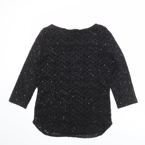 Per Una Womens Black Polyester Basic Blouse Size 12 Boat Neck