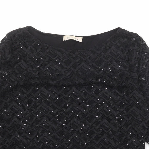 Per Una Womens Black Polyester Basic Blouse Size 12 Boat Neck