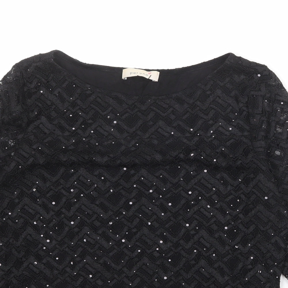 Per Una Womens Black Polyester Basic Blouse Size 12 Boat Neck